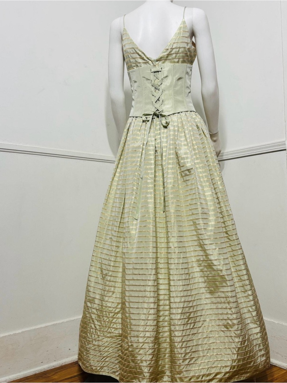 Vintage Gunne Sax - Striped Green & Gold Gown - Picture 8 of 10